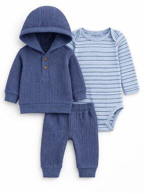 NWT Carter’s Baby Boy 3 Piece Outfit Blue Waffle Knit Hoodie Pants